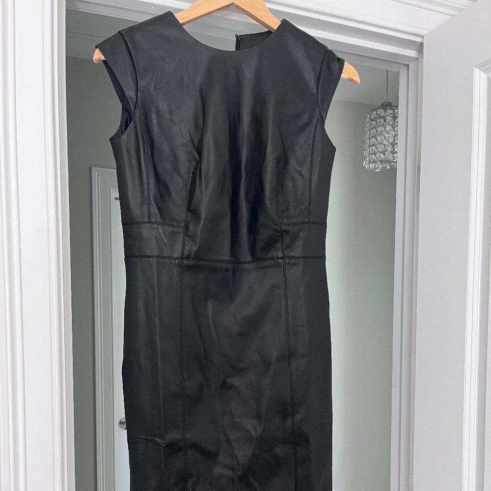 NWT Ann Taylor Faux Leather Cap Sleeve Sheath Dress